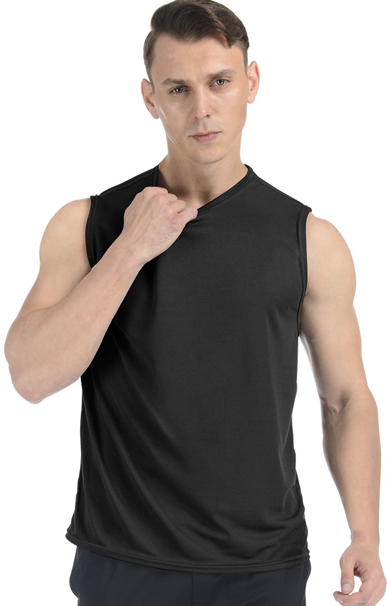 MEETEU Sport Tank Top voor Heren - Mouwloze t-shirts -sportkleding -Herenkleding-Zwart-L