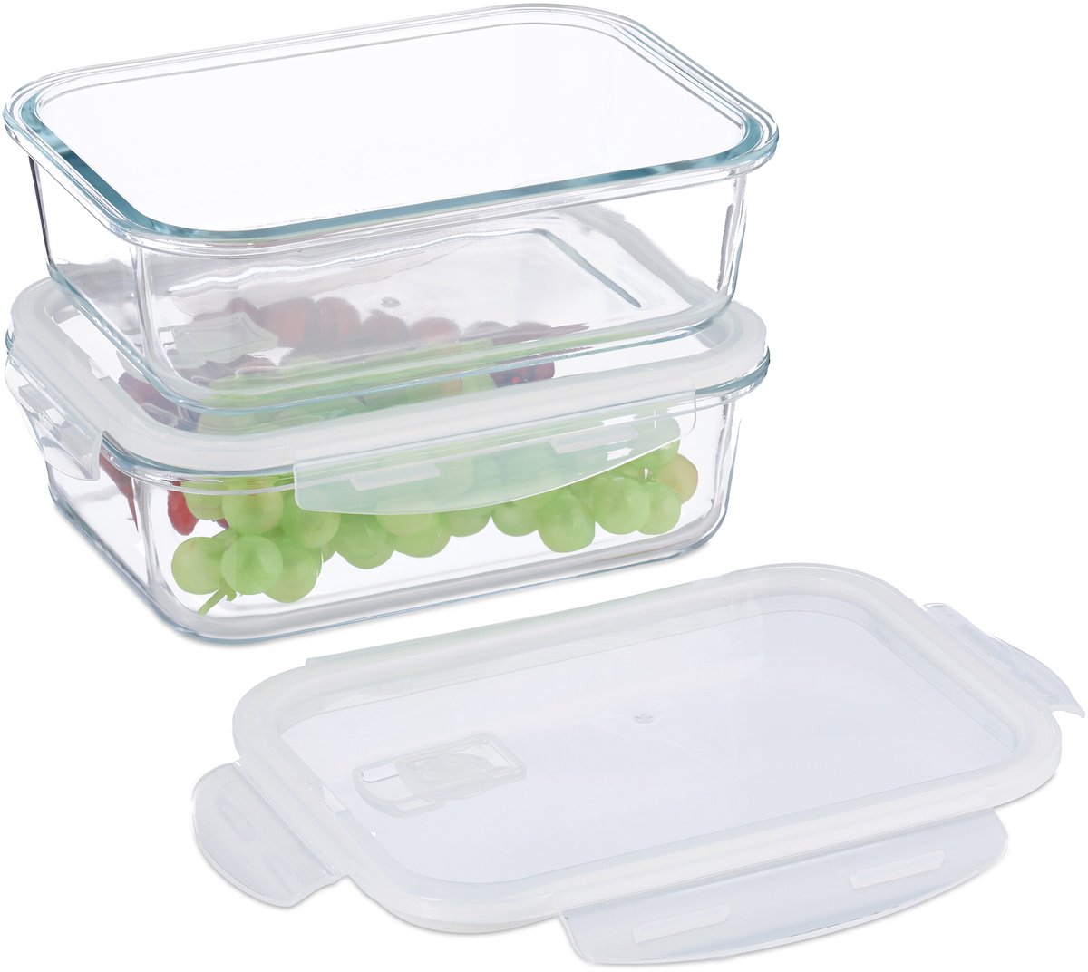 vershoudbakjes met deksel - set van 2 - 1520 ml - glas - luchtdicht