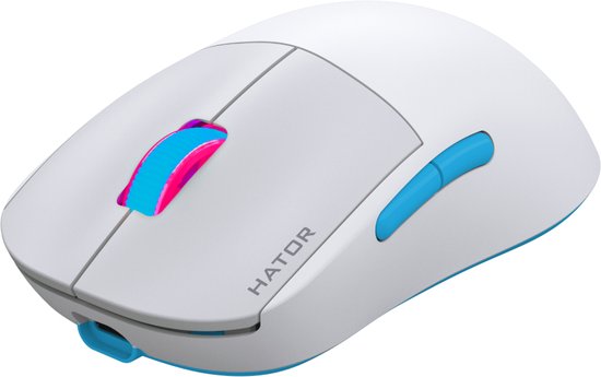HATOR Quasar 2 PRO Wireless, white/blue Gaming Mouse - Kailh GM X White Sword Switches PixArt PAW3395 (HTM561WC)