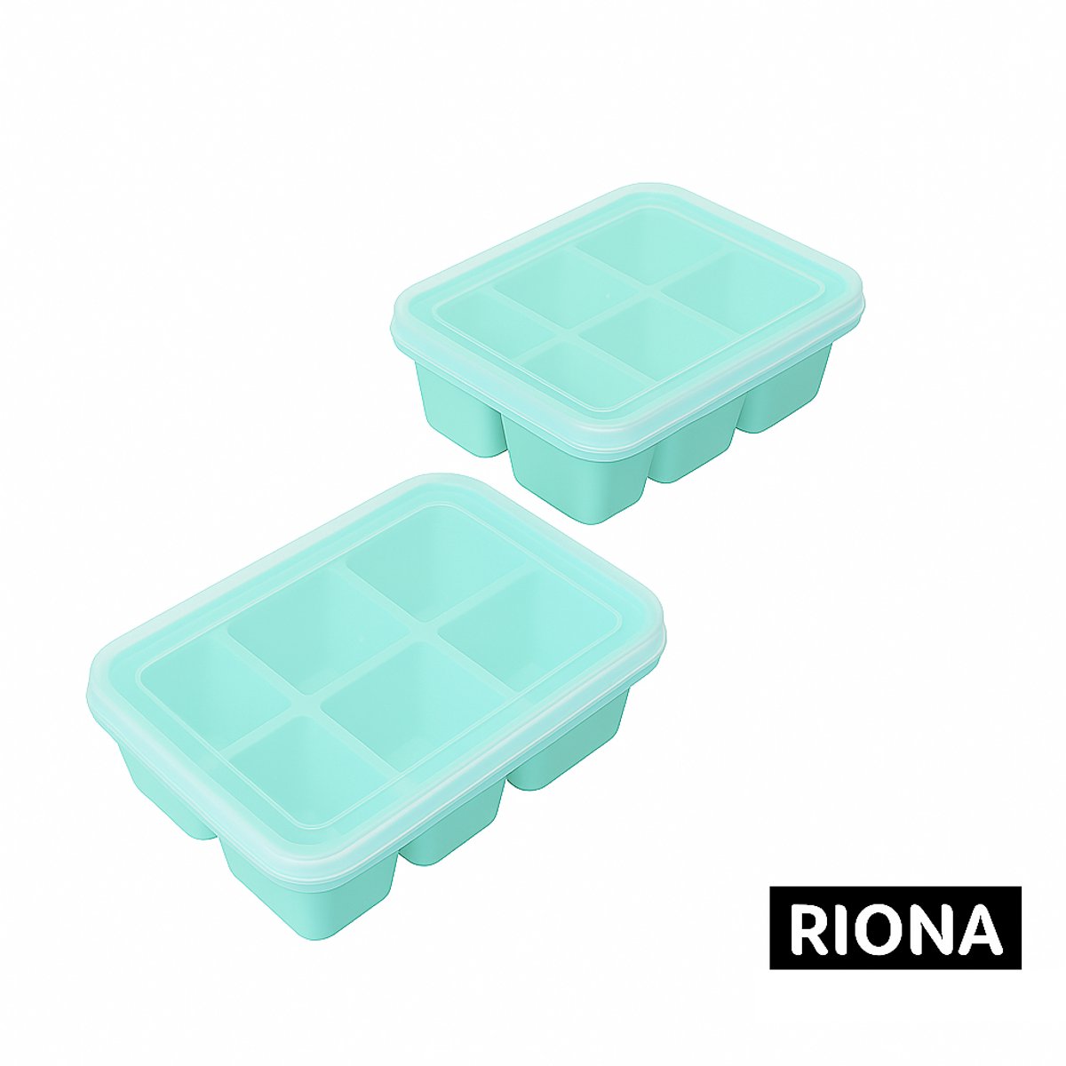 Riona IJsblokjesvorm 2stuks - 2 x 6 IJsblokjes -- 2.5 cm Siliconen Ijsblokjesvorm Set - met deksel – middelgrote IJsblokjes 6 Vakken – Voor Whisky, Cocktails, Sap – Ijsmaker -kleur baby blauw - Black Friday acties - Cyber Monday deal