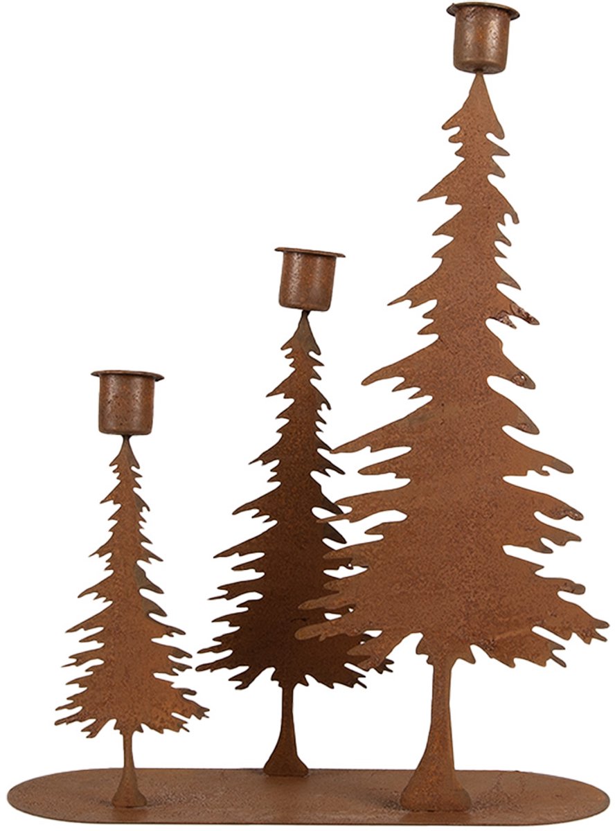Clayre & Eef Kandelaar 14x14x26 cm Bruin Metaal