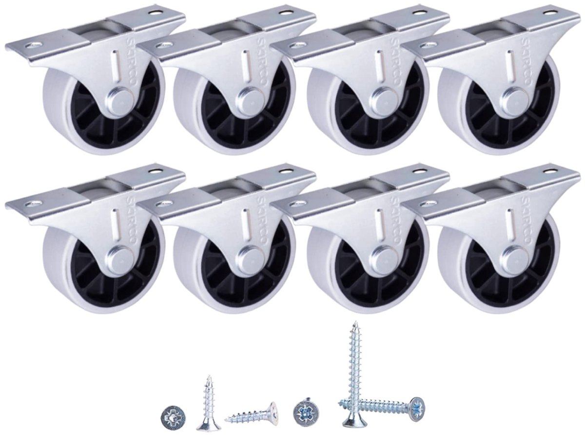 SKIR'CO (8 stuks) 40 mm rubberen wielen, meubelwielen, bokwielen, anti-rotatie, schroeven inbegrepen