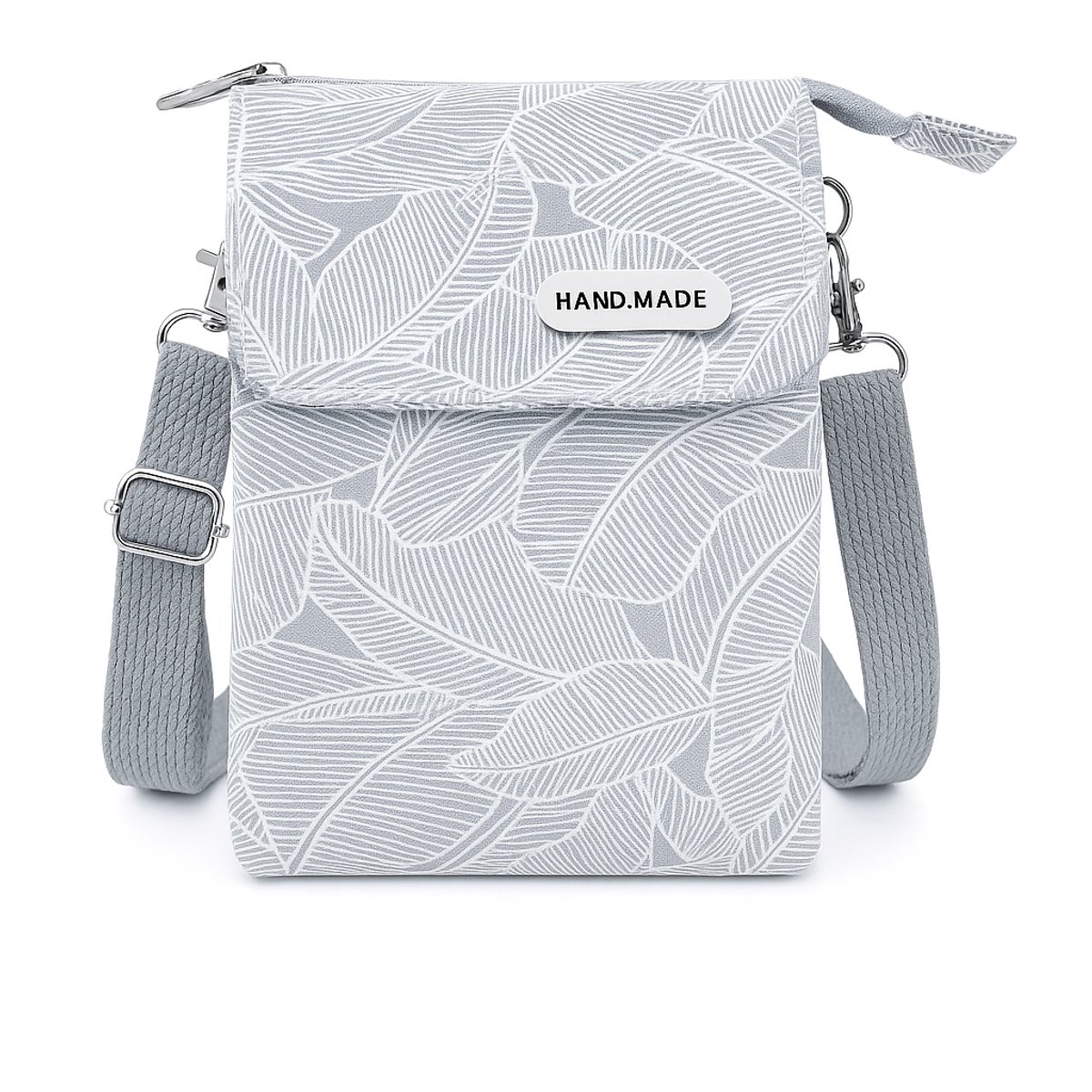 Luxamore Telefoontasje Dames – Grijs Crossbody Schoudertas – Lichtgewicht – Verstelbare Riem – Print Design