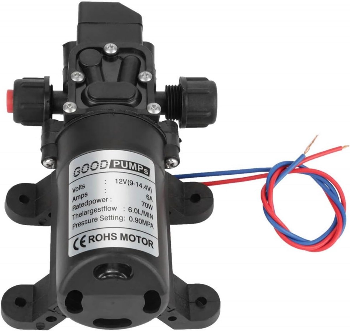 Allecto Plus - Zelfaanzuigende Waterpomp 12V 70W voor caravan en camper - 6L/min 0.9MPA - Elektrische sproeierpomp - Marine boot tuin - Hogedrukmembraan - Membranpomp