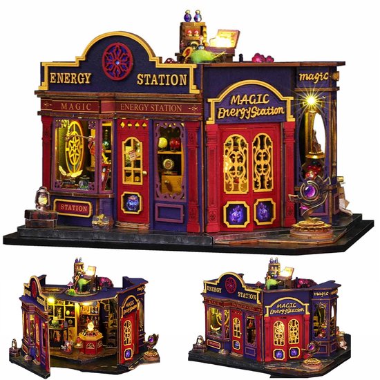 DIY Magic Book Nook Kit(luxe editie)- Magisch Energie Station - houten modelbouw- DIY miniatuur poppen huis- met LED-licht en muziek doos - doe-het-zelf houten poppenhuis kit -puzzel huis model bouwsets, thuis, boekenplank decor