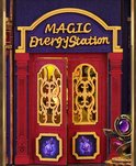 Gedetailleerde entree van een magische energiecentrale met rode deuren, gouden ornamenten en de tekst "MAGIC Energy Station".