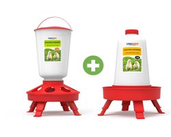 UniEgg® Slimme voerbak 1,5 kg + drinkbak 1,5 liter (Rood) - automatisch en innovatief - met 3 standen - drinkbak voor kuikens kip, kwartel en ander pluimvee of gevogelte