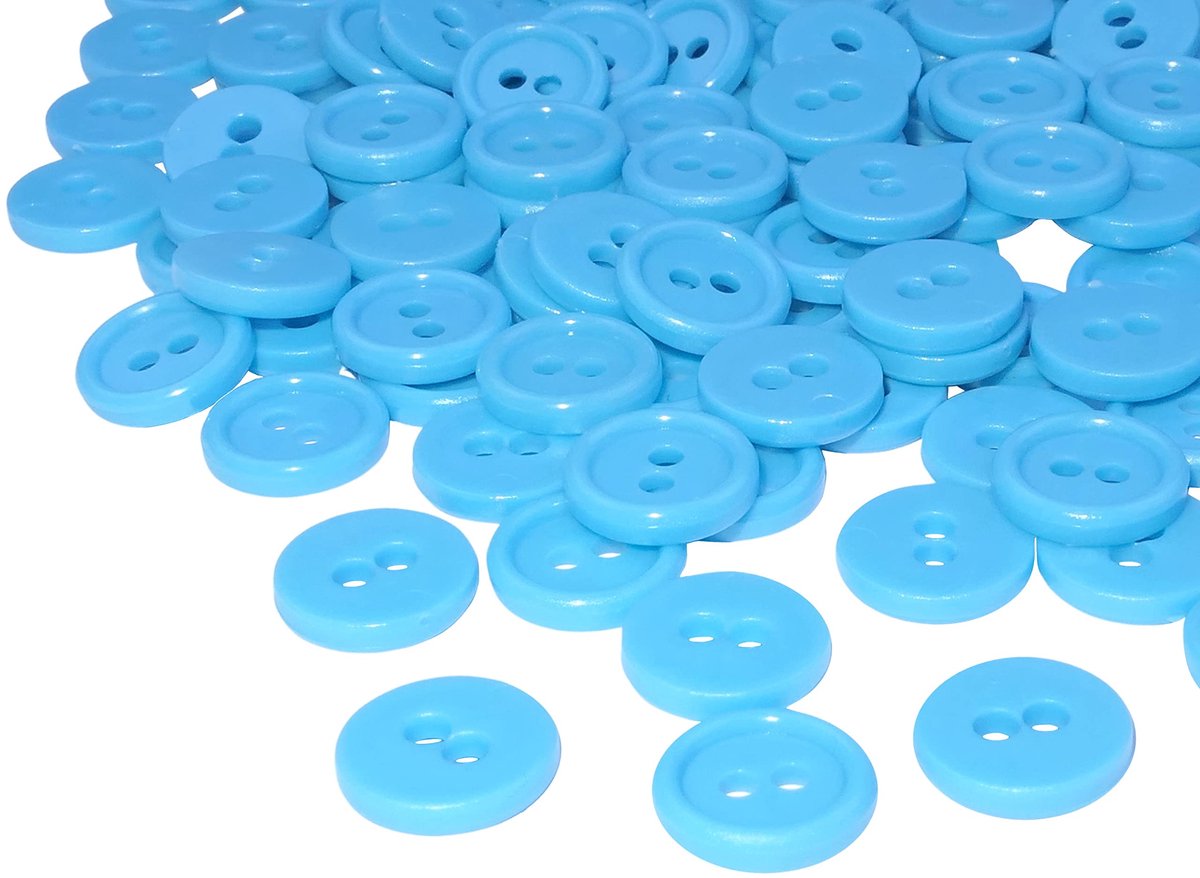 AERZETIX - C56320 - Set van 100 naaiknopen, rond Ø11,5x2,2 mm met 2 gaten - openingsdiameter 2 mm - blauw - kunststof - vrije tijd, creatief, decoratie, fournituren, mode