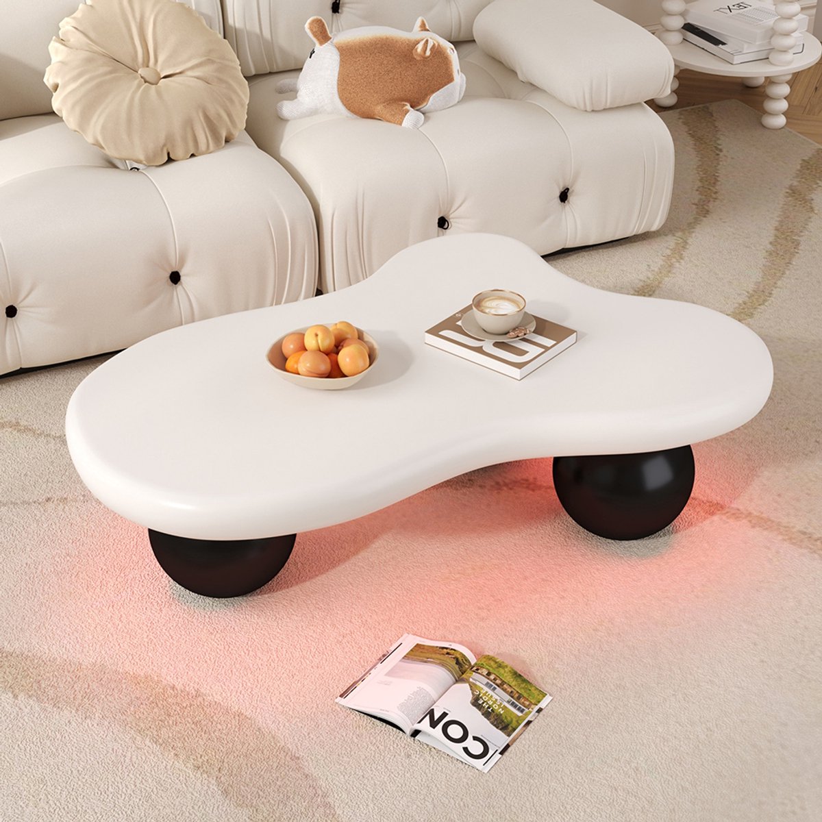 Komhtom Cloud Style salontafel met ledverlichting – keuze uit 16 kleurensalontafelwolkvormig ontwerpronde poteneen elegante toevoeging aan een moderne woonkamer of kinderkamer Wit