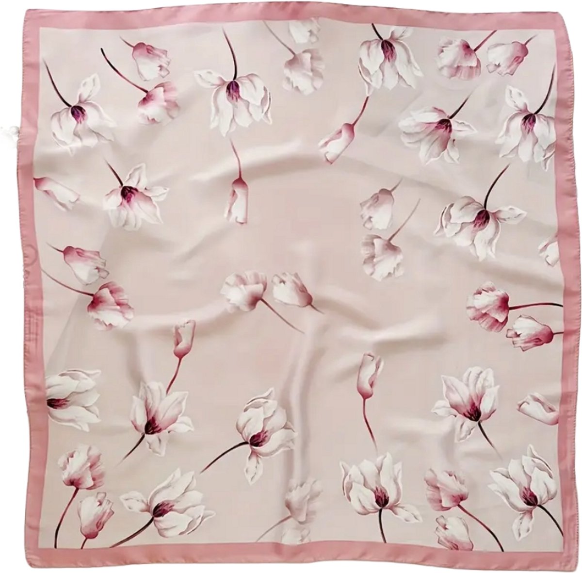 Flipflop Club® Scarf Pink Flowers | Satijnen Hoofdsjaal | Zomer Trend | Festival Head Scarf | Bandana | Headscarf | Headband | Sjaal voor hoofd | Sjaal Haarband | Zijdezacht Roze Sjaaltje — afbeelding 4