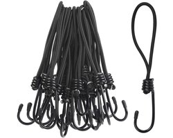 20 Stuks Spanelastiek - Spanrubbers - Snelbinders - Spanelastiek Met Haak - Spinhaak - Expanderlussen - Expanderhouders - Rubberen Spanners - Tentelastieken - Elastieken Voor Tuinposter - Voor Dekzeilen, Paviljoenen, Tenten, Netten -Zwart