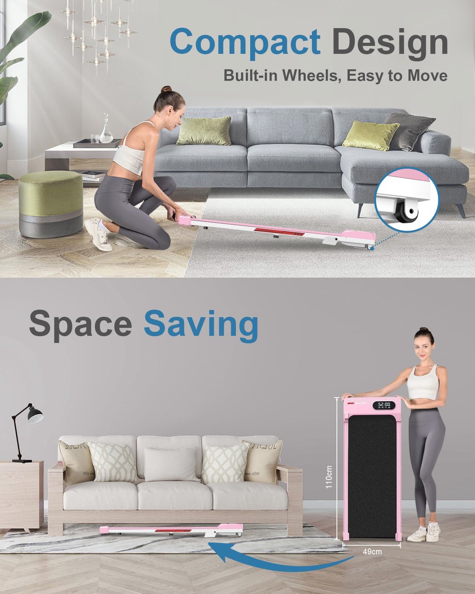Afbeelding 2 van Opvouwbare loopband 4 in 1 - Loopband met 5% helling - Elektrische 2,5 pk loopmachine voor thuisgebruik tot 136KG - 1-8 km/u - LED-display - Geluid<45db - Roze