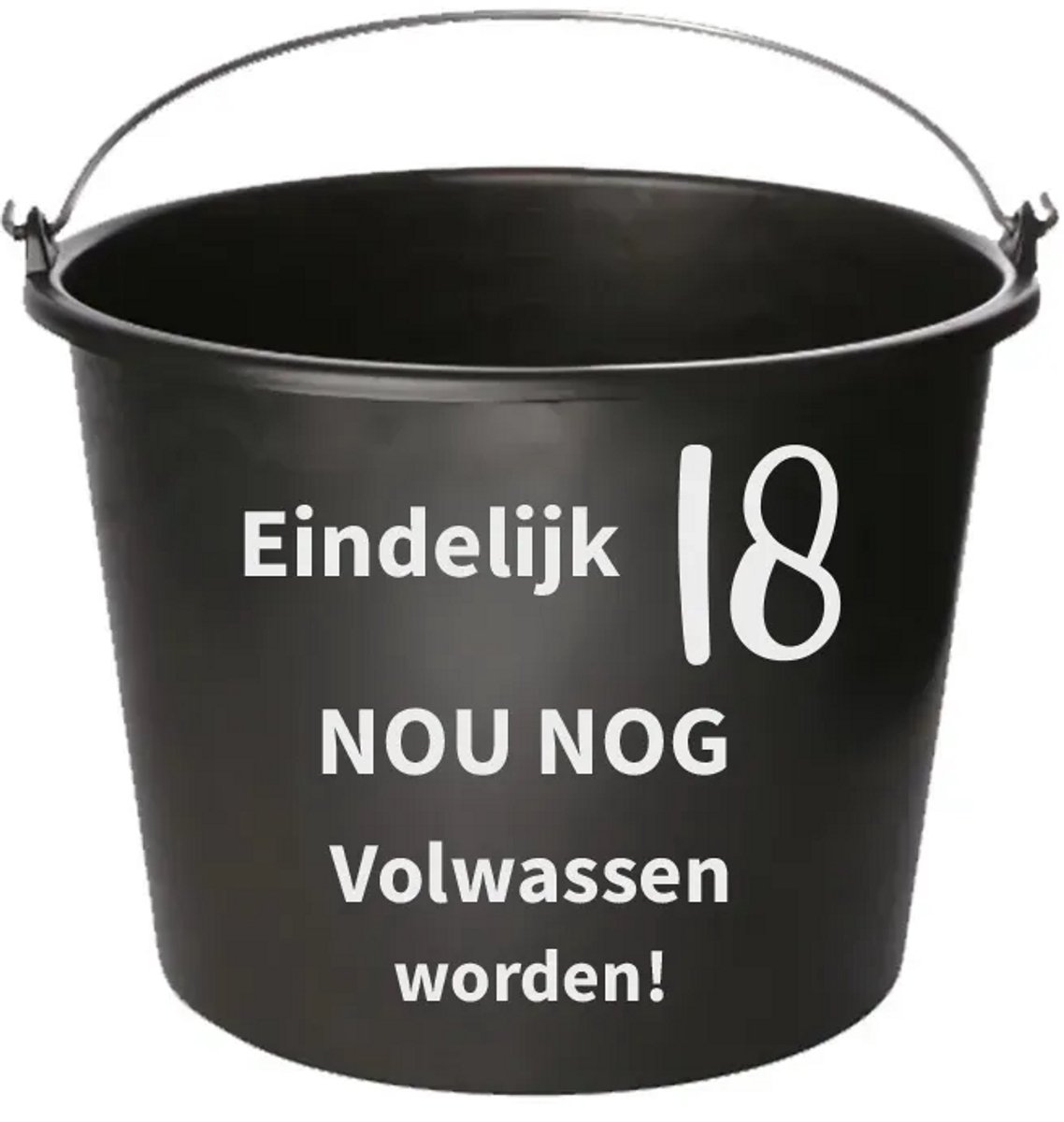 Emmer - Eindelijk 18 - Cadeau emmer - met tekst - 12 liter - zwart