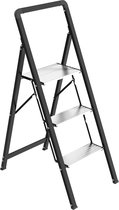 Casgee Trapladder, 3 treden, inklapbaar, antislip ladder, draagbare vouwtrap, kleine ladder met verbreed pedaal, klapladder, belastbaar tot 150 kg, huishoudladder voor huishouden en keuken, zwart