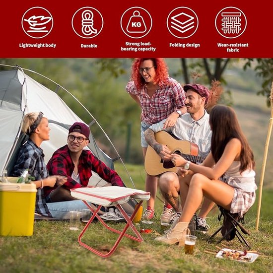 Voetenbank - Verstelbaar - Campingkruk - Opvouwbare Kruk - Kruk - Inklapbare Kruk - Telescopische Kruk - Camping Kruk - Draagbare Kruk - Voor Reizen Wandelen, Hiken, Vissen, Picknick, Barbecue - Wit En Rood van Merkloos — afbeelding 5
