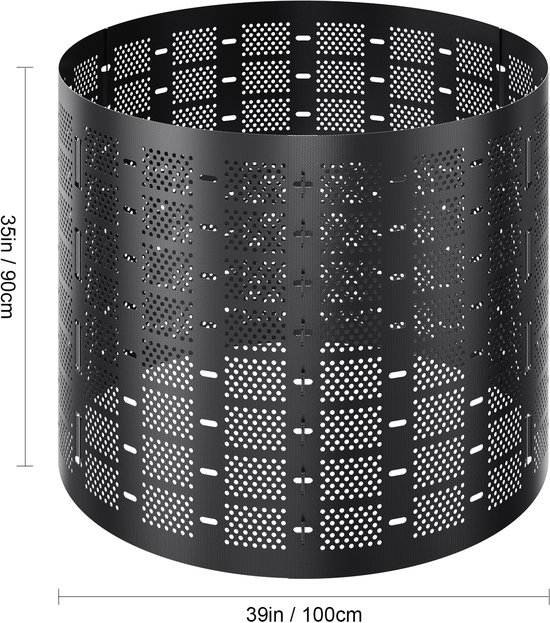 Zwarte compostbak van 90cm hoog en 100cm breed, met perforaties.