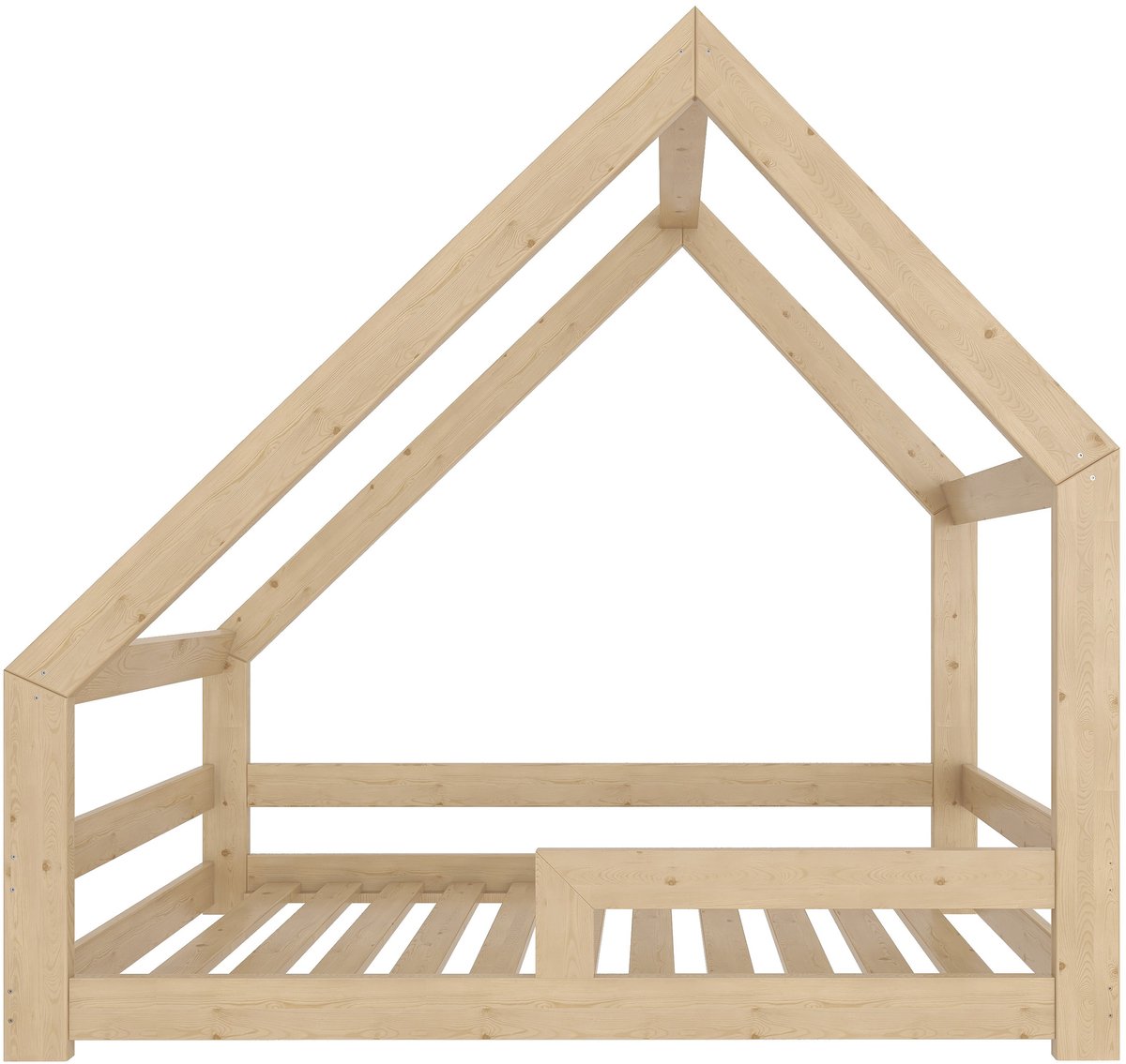 Need Sleep - Montessori Kinderbed Huisbed Peuterbed met Uitvalbescherming - Naturel Hout - 90x200 cm - asymmetrisch