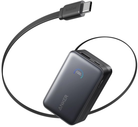 Anker Nano Powerbank 10.000 mAh Zwart met Intrekbare Kabel - Anker - €37,39