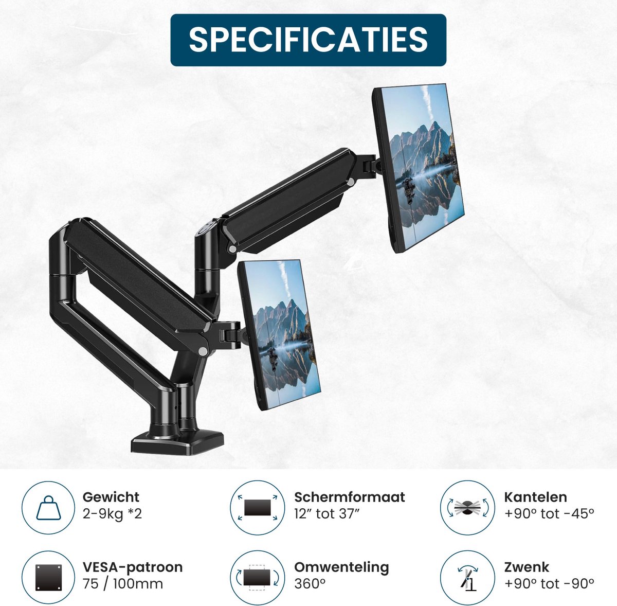 ZoeZo Design Z2A0 Dubbele Monitorarm Gasveer 13-32" thumbnail 3