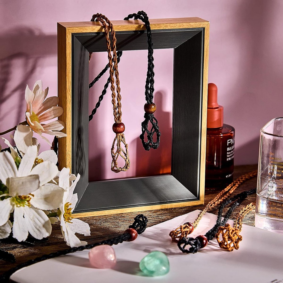 4 Pièces Cordon Collier Porte-Pierre Vide en Filet pour Cristaux et Bijoux de Bricolage - 90 cm (Noir 4 Pièces Cordon Collier Porte-Pierre Vide en Filet pour Cristaux et Bijoux de Bricolage - 90 cm (Noir