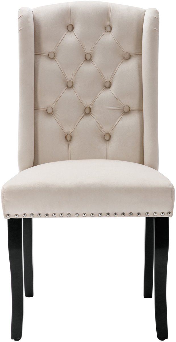 Fluwelen eetkamerstoel set van 4 met eiken poten - chroom knocker en spijkerkop trim - slaapkamer stoel Keukenstoel Woonkamer lounge stoel - beige