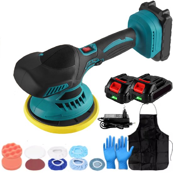 Polijstmachine voor Makita 18V - 2 Accu's - lader & Accessoires - Poetsmachine Auto - Polijstschijven