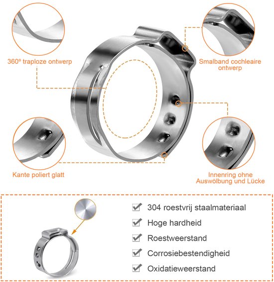 Slangklem Set RVS - Einoor Slangklemmen - Slang Bevestigingsringen - Voor Buizen & Slangen - Gereedschap - Volwassenen - Zilver - 6-21mm - 100 Stuks van Merkloos — afbeelding 4