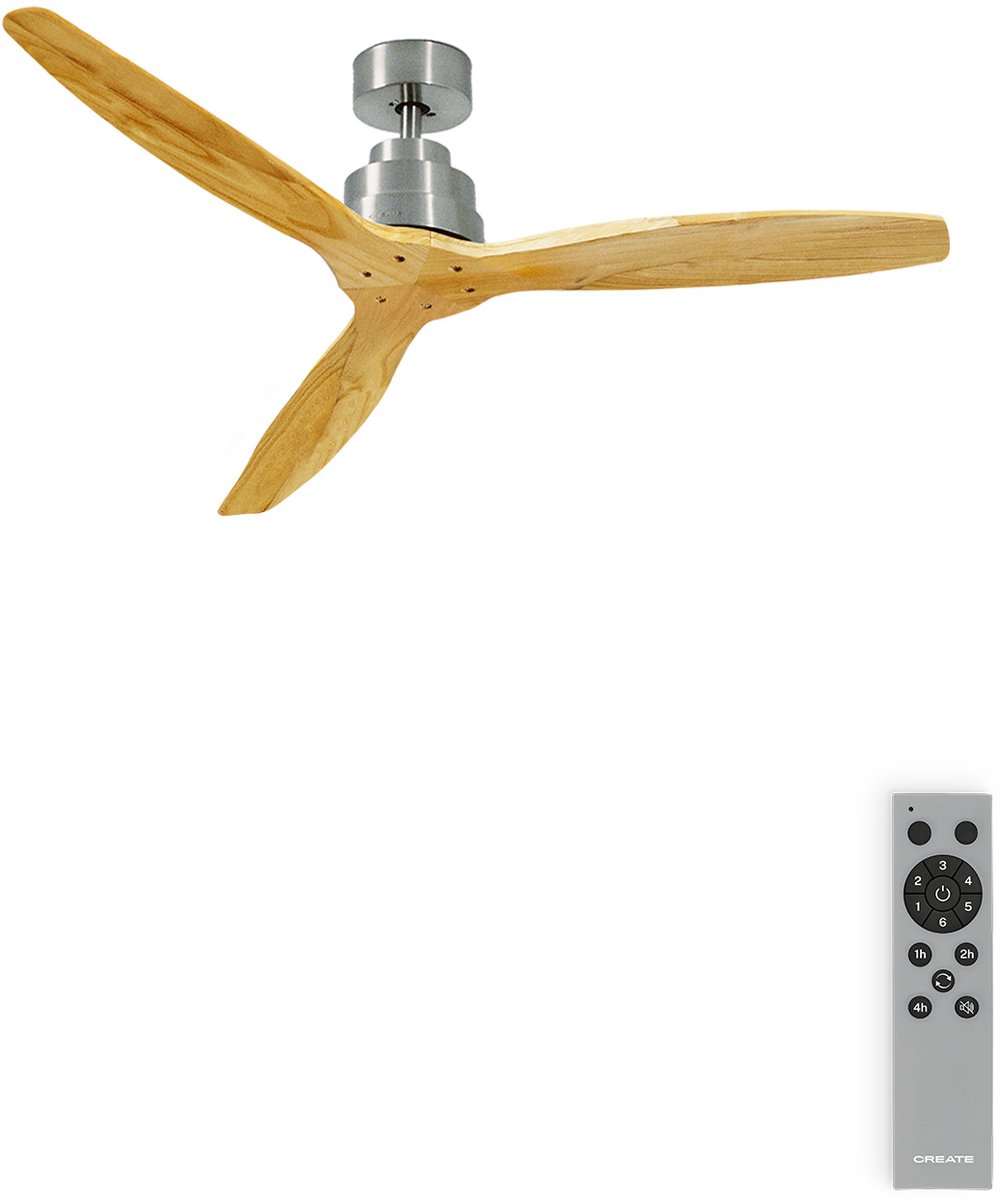 CREATE WINDSTYLANCE DC NIKKEL- Plafondventilator - Plafondventilator Met Afstandsbediening - 6 Snelheden - Timer - 132 cm - Zomer/Winter Functie