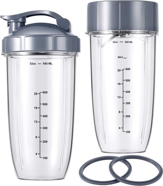 7 Stuks - Geschikt Voor Nutribullet Blender Cups & Mes Vervangende Set - Reservebeker - 32 OZ Grote Beker - Met 1 Flip-Top To-Go Deksel En, 1 Dekselring & Premium Extractor Mes - Accessoires Geschikt Voor Nutribullet 900w/600w Blender Sapcentrifuge — afbeelding 2