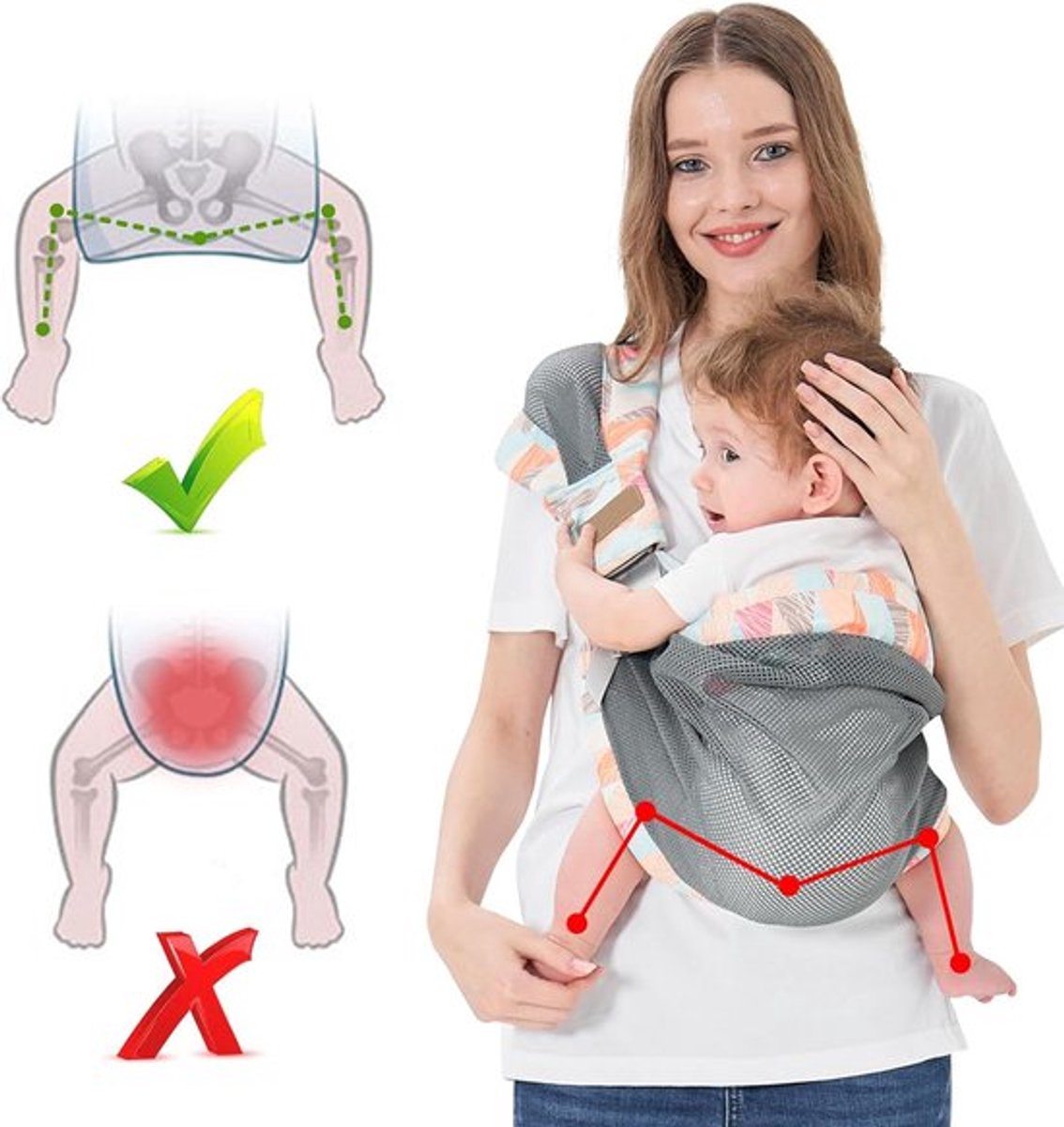 Draagzak - Ergonomische Draagzak - Buikdrager - Baby Vanaf Geboorte Tot 3 Jaar - Heupdrager - Baby Carrier - Babydrager - Baby En Peuter Heupzitje - Comfortabel & Snel - Ademend - Verstelbaar - Voor Buik, Heup En Rug - Kleurrijk – foto 5