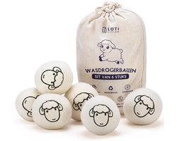 Loti Living Drogerballen Schaapjes - 6 Wasdrogerballen - 100% Schapenwol - Droogballen met Opbergzak