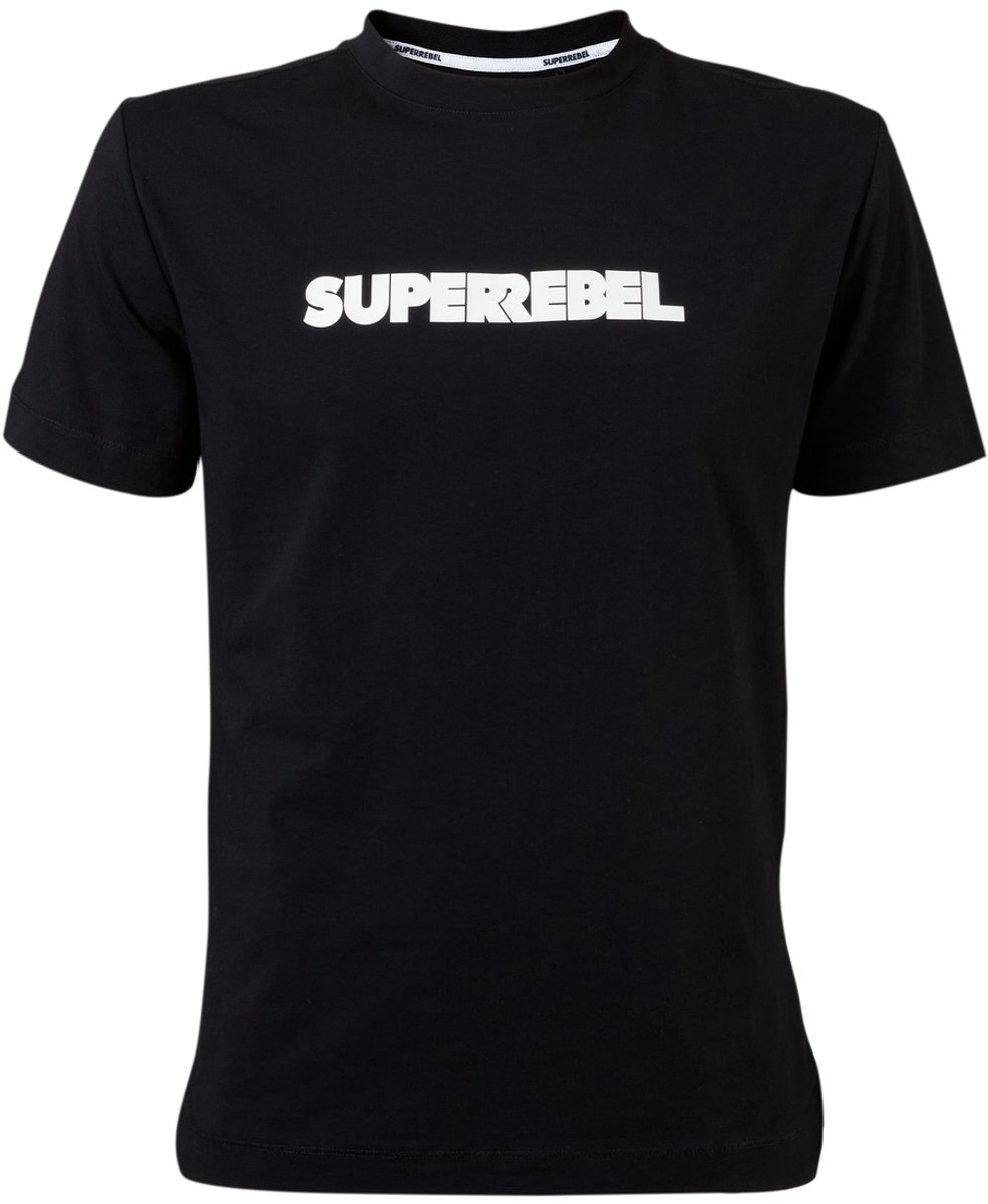 SuperRebel KEANU_ – T-shirt heren – Zwart – Met logo – Katoen stretch – Regular fit – Casual stijl