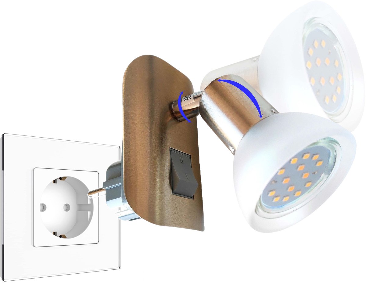 Trango stekkerlamp 11-042 *CALI* in nikkelmat met glazen kap Stekkerlamp incl. 1x GU10 LED lamp 3000K warm wit & tuimelschakelaar leeslamp, keukenlamp, fittinglamp, wandlamp