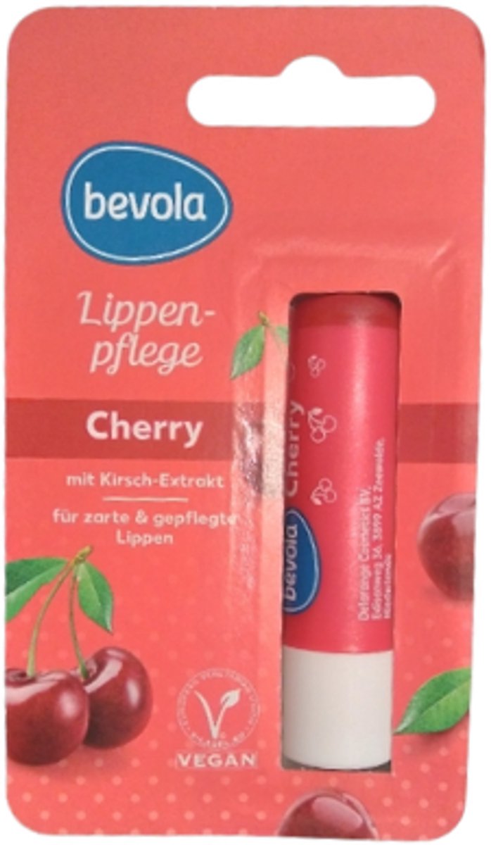 Bevola Lippenbalsem - Cherry | 1x 4,8g - Met kersenextract | Verzorgende Lippenbalsem - Beschermende Lippenbalsem - Vegan