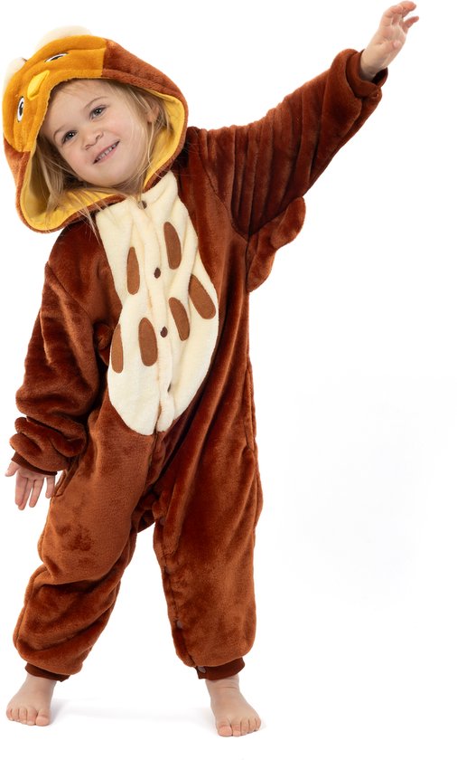 KIMU Onesie Bruine Uil Pakje - Maat 110-116 - Uilenpak Kostuum Bruin Vogel Pak - Peuter Boxpakje Pyjama Huispak Jongen Meisje Fleece Overall Halloween