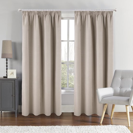 Rideau occultant SB Line – 140 x 260 cm – 100 % occultant – Avec ruban plissé – Sable