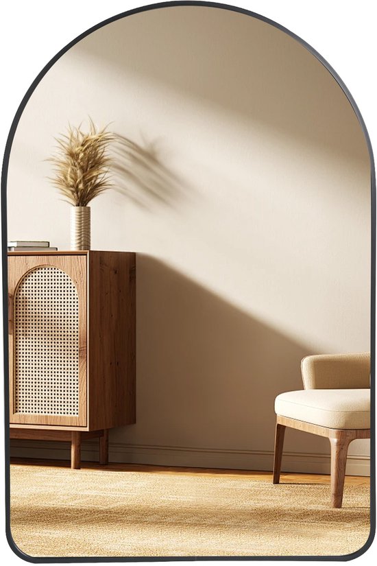LuxaLiving Spiegel - Half-Ovale Wandspiegel – Zwart – 90 x 60 cm – Modern & Elegant Design