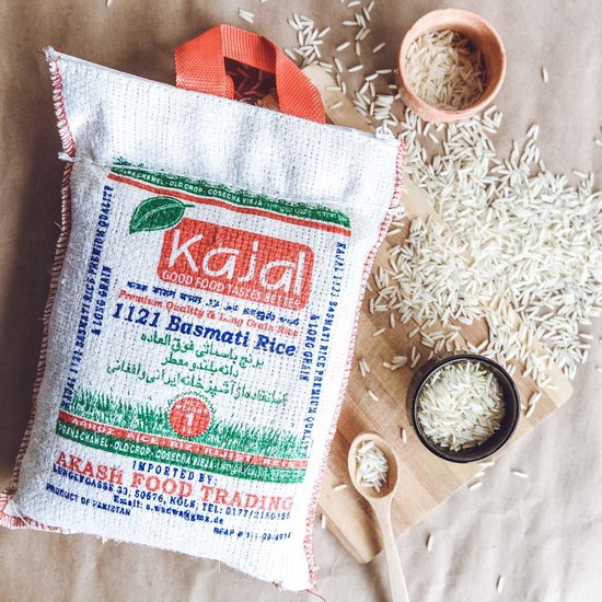 Kajal Premium Basmatirijst 1 x 20 kg - Premium langkorrelrijst, aromatisch en luchtig, ideaal voor traditionele gerechten, glutenvrij, veganistisch, rijk aan voedingsstoffen