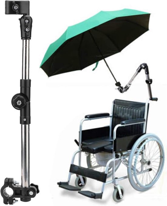 Paraplubak - Parasolstandaard - Parapluhouder voor rolstoelen - parasolklem voor rolstoelen - voor rolstoelsturen - rolstoelaccessoire - 180° verstelbare paraplustandaard - voor fiets, kinderwagen, rolstoel, rollator, kinderwagen, stoel - 45 cm