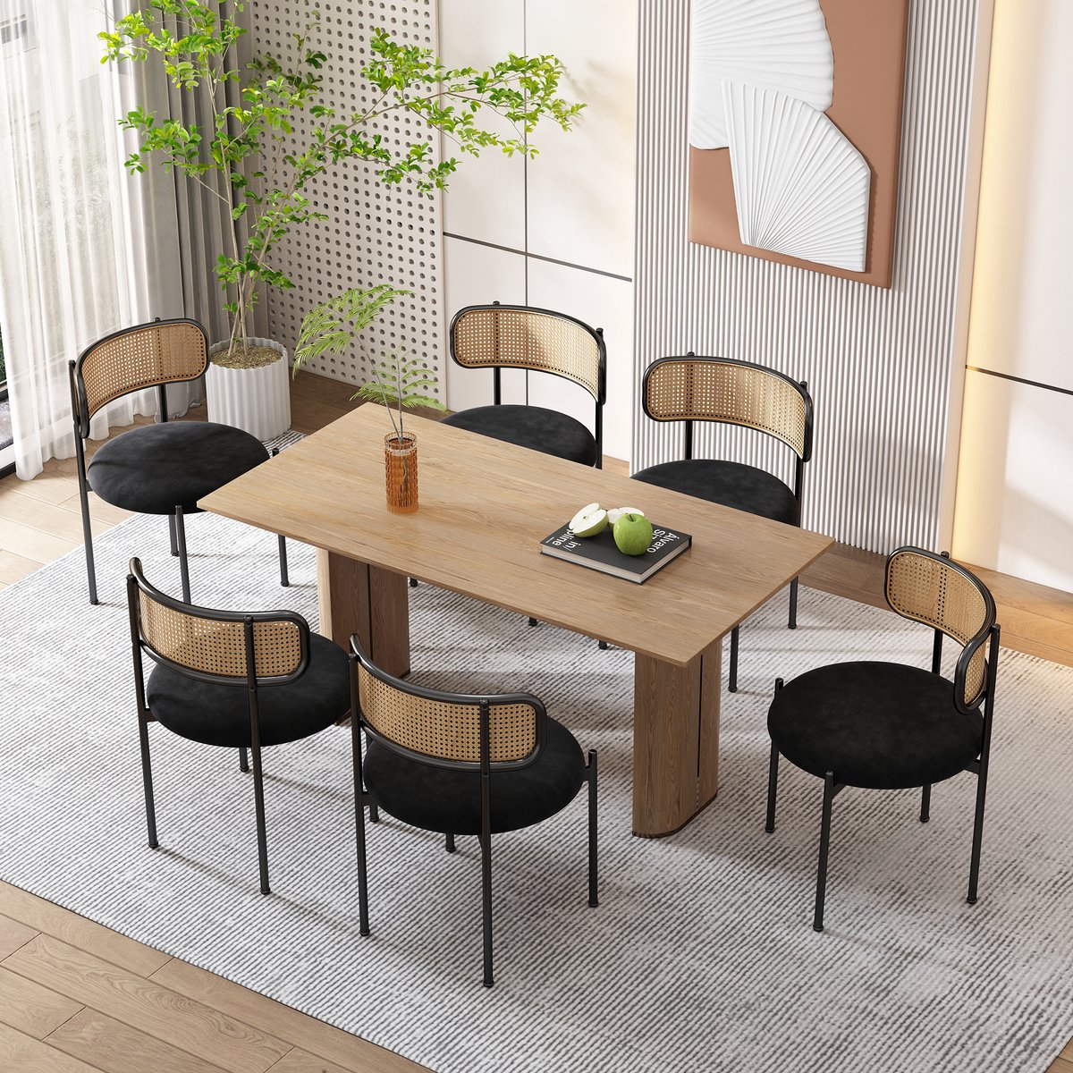 Fluwelen eetkamerstoelen - set van 6 - moderne minimalistische loungestoelen - rotan loung