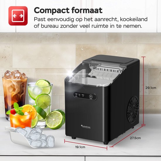 TurboTronic ICM1 IJsblokjesmachine- 1L – 10kg per 24u – IJsblokjesmaker – Zelfreinigend – Compact –Zwart — afbeelding 4