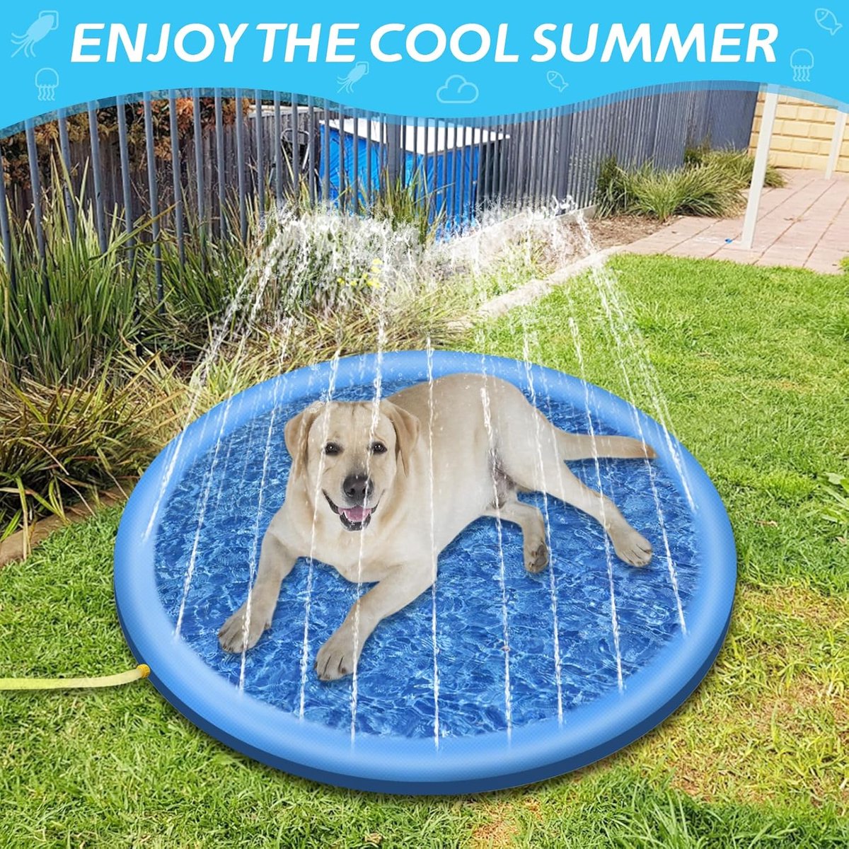 Opblaasbaar Hondenzwembad 100 cm - Speelmat met Sproeier voor Honden en Kinderen - Waterplezier voor Tuin en Strand — afbeelding 2