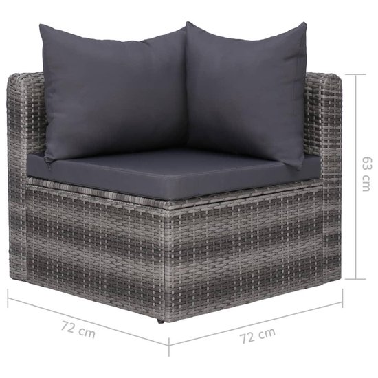 vidaXL 4-delige Loungeset met kussens poly rattan grijs