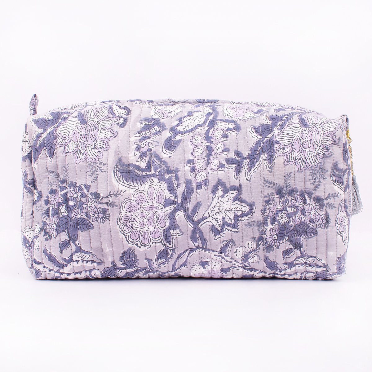 Bambooya toilettas - Bohemian - Ibiza Style - Made in India - Tassel - Lila met bloemen - Large ( 29 x 20 x 10 cm)