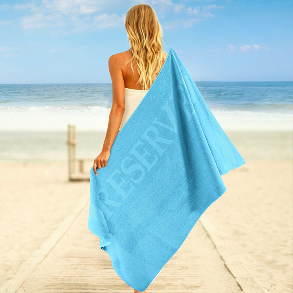 Zavelo Strandlaken - Beach Claim - Aqua (100x180 cm) - Extra Groot - 100% Katoen - Heerlijk Zacht - Hoogwaardige Kwaliteit