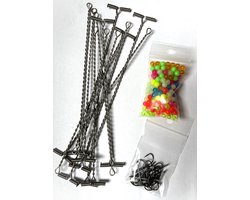 12 Stuks Afhouders 15cm zeevissen inclusief 125 kralen 5mm en 20 haken maat 4 - Paternoster - Platvis - Schol - Tong - Onderlijn