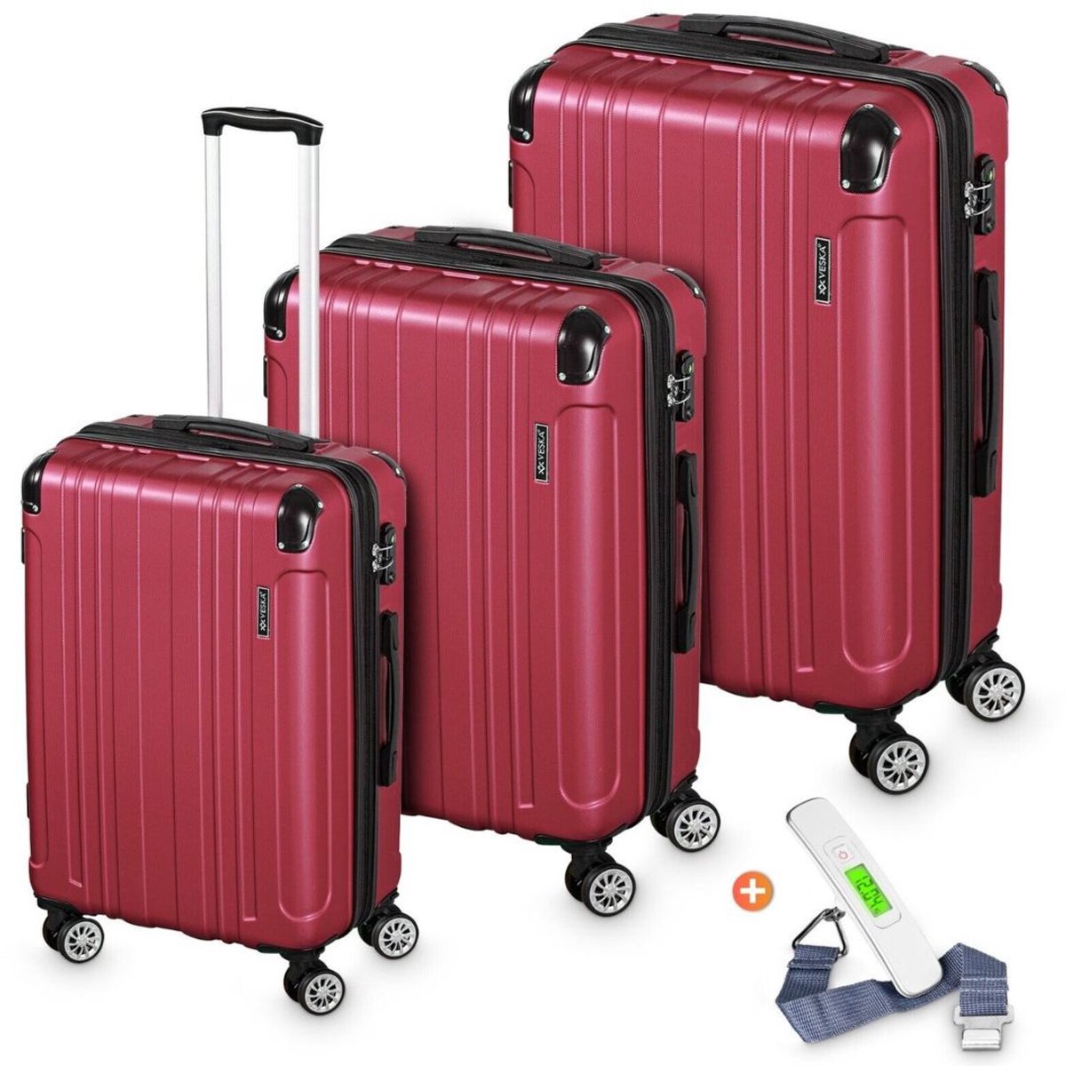 Yolo-deals - 3- Delige kofferset - met afneembare wielen - 360° draaibaar - geinteregreerd slot - Sienna - Bordeaux