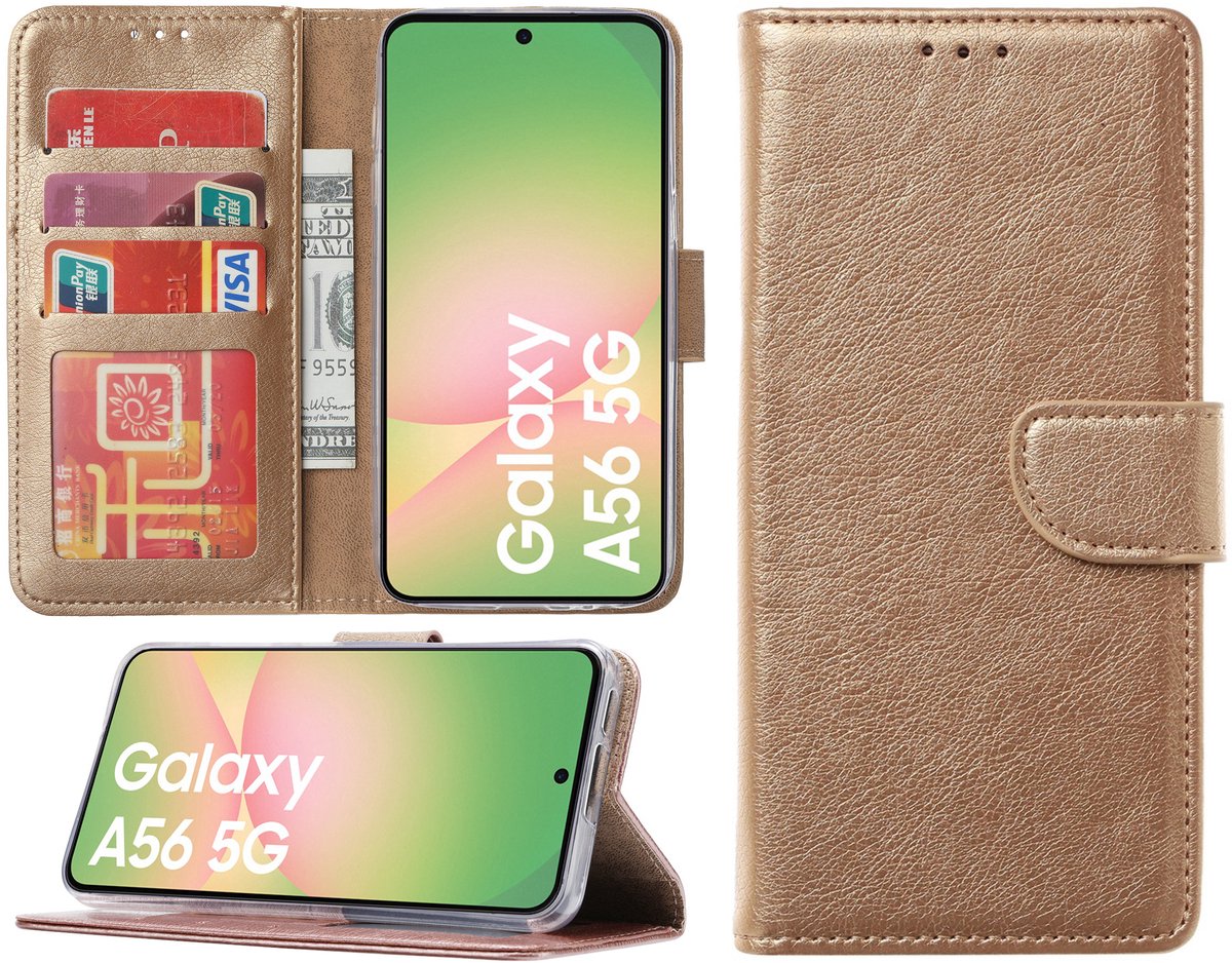 Hoesje geschikt voor Samsung Galaxy A56 hoesje - Arara bookcase - Goud