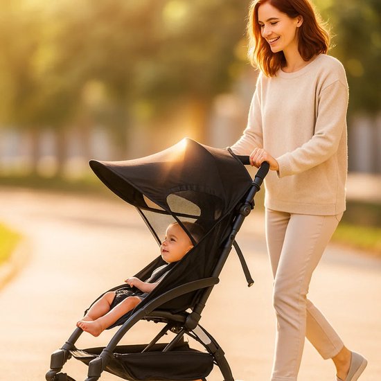 Universeel Zonnescherm Zwart - Kinderwagen Luifel & Zonneklep - UV-bescherming - Past op Elke Buggy - Kinderwagen Accessoir van Merkloos — afbeelding 3