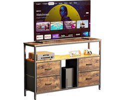CozyLiving Dressoir met LED verlichting - Tv Kast - Keukenkast - Opbergkast -Industrieel Design - Vintage Bruin - voor woonkamer, keuken, eetkamer - 4 Lades